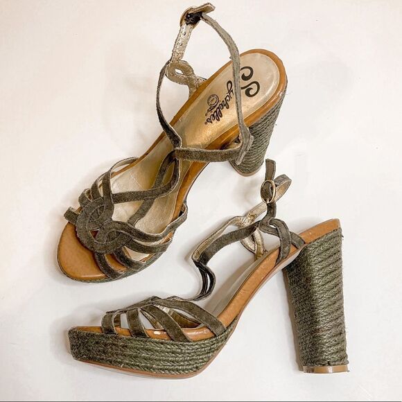 Seychelles Olive Green Strappy Platform Espadrille Sandals Size 9.5 - Picture 1 of 16